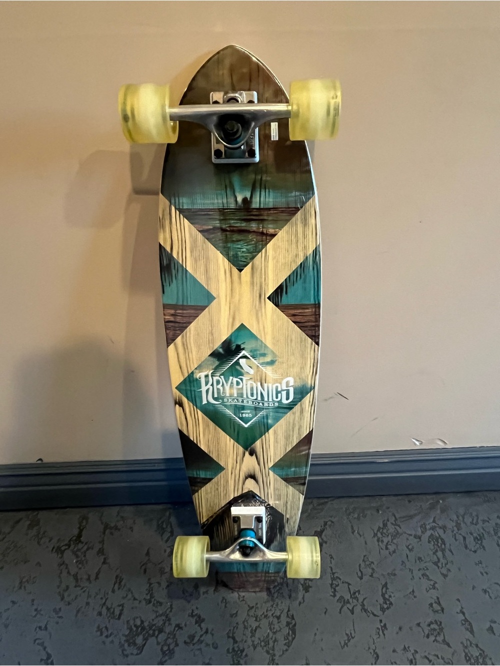 Green Woodgrain Longboard Skateboard -